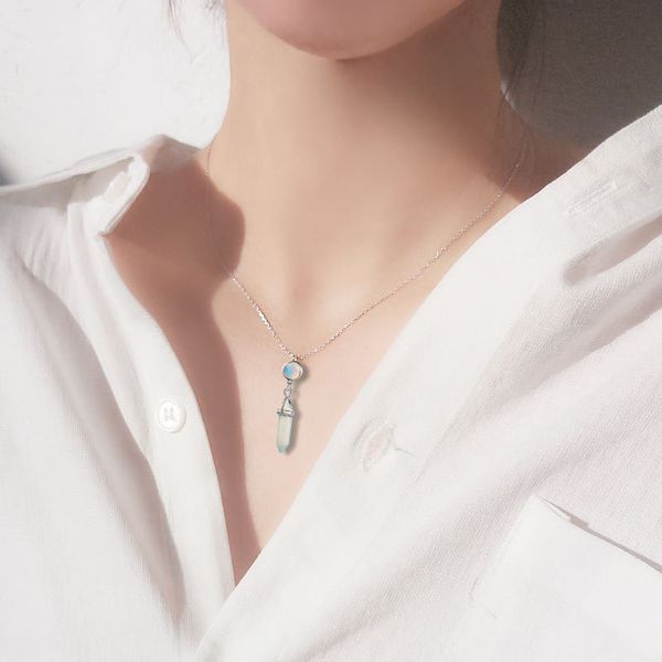 America Europe Popular Natural Stone Hexagon Prism Pendant Necklace for Women as Jewelry Gift