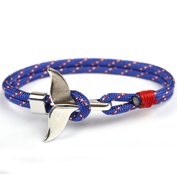 America Europe trendy vibrant paracord whale tail charm bracelet for bulk purchase