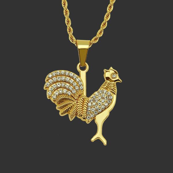 Amulet neck pendant featuring a bold 3D rooster design with diamond accents, perfect for hip hop street style and nightclub fashion