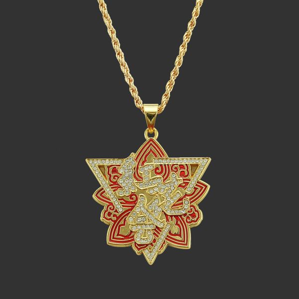 Amulet neck pendant featuring a hip hop style alloy diamond and red floral design