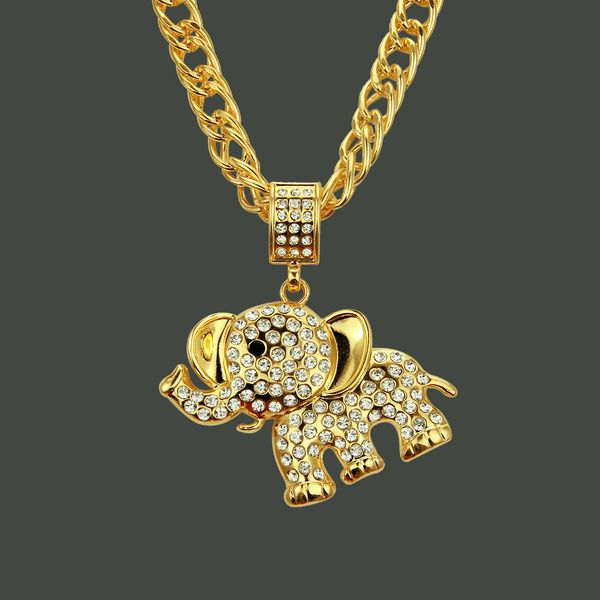 Amulet neck pendants featuring a charming elephant design with diamond accents, perfect for both men and women seeking a unique and stylish accessory