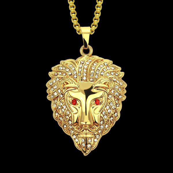 Amulet neck pendants featuring a hip hop style lion head with diamond accents, a trendy men's necklace