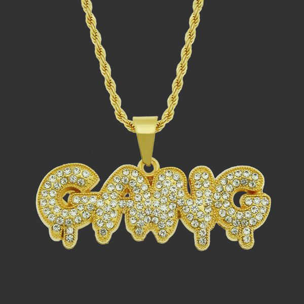 Amulet neck pendants featuring diamond-studded English letters, stylish hip hop designs for fashionable men's jewelry