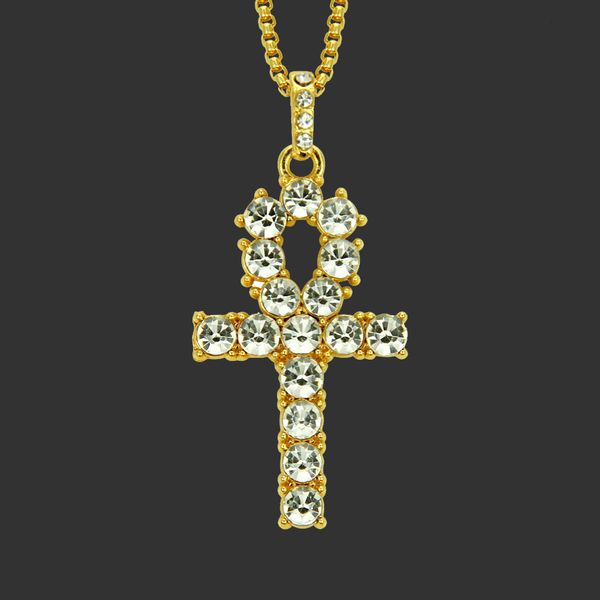 Amulet neck pendants featuring Egyptian cross designs, popular as hip hop diamond pendants for men's long necklaces