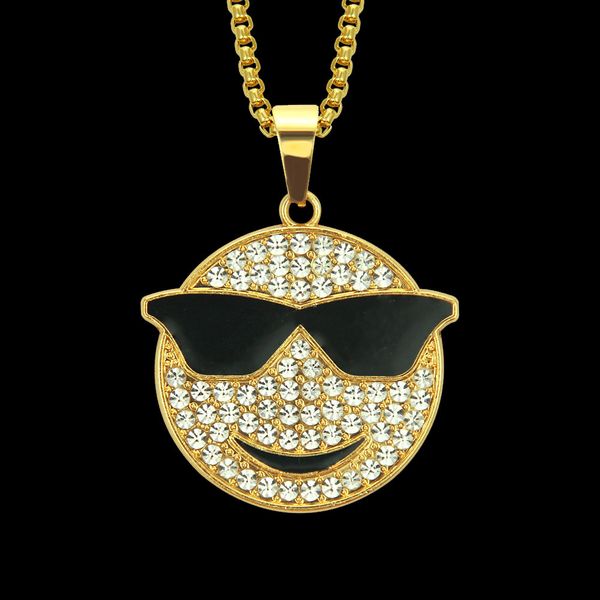 Amulet neck pendants featuring hip hop diamond sets with smiling face and glasses designs