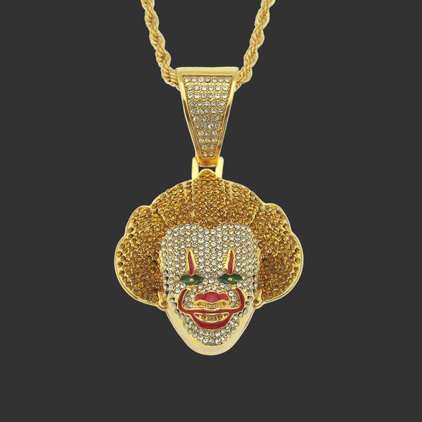 Amulet neck pendants featuring hip hop jewelry designs, perfect for cosplay with a classic clown pendant style, showcasing 3D diamond inlays ideal for nightclub and street fashion neckwear