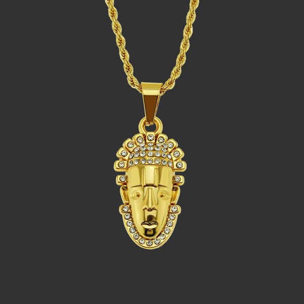 Amulet neck pendants featuring hip hop jewelry with diamond inlaid 3D portrait designs for men's fashion accessories
