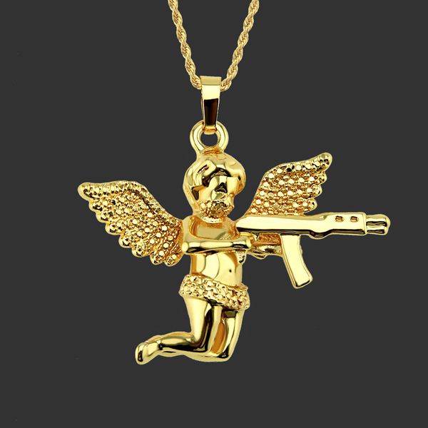 Amulet neck pendants for hip hop style, featuring trendy angel designs for men's fashion