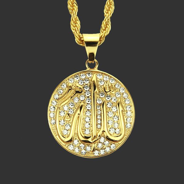 Amulet neck Pendants Hip Hop Necklace Diamond Studded Round Je Symbol Pendant Jewelry Fashion