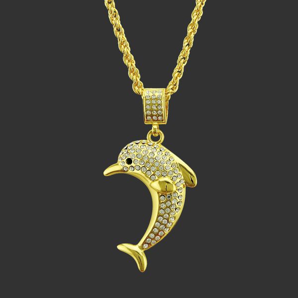 Amulet pendant necklace featuring a 3D dolphin design with diamond accents, perfect for nightclub or hip-hop style