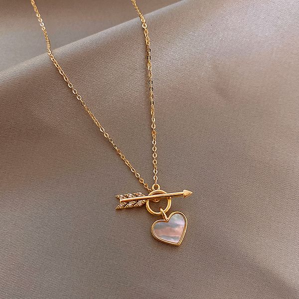 Amulet Pendant Necklace with Heart Arrow Design, Korean-style Minimalist Shell Love Clavicle Chain for Women, Trendy Online Popular Accessory