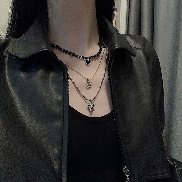 Amulet Pendants Korean Fashion Personality Necklace Calf Inlaid with Diamond Letter Crystal Love Three Piece Net Red Design