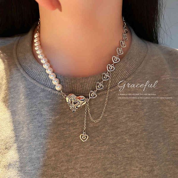 Amulet Pendants Korean Fashion Simple Personality Hip Hop Necklace Pearl Love Tassel Net Red Temperament Design Sense Girl