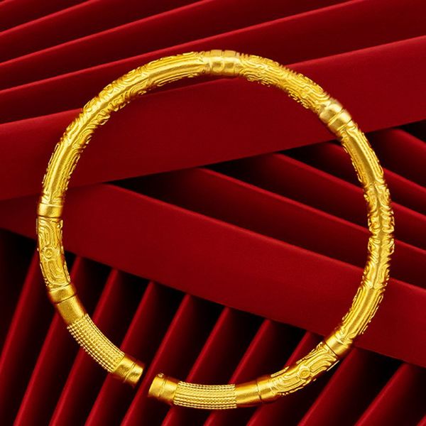 Ancient Pattern Solid Cuff Bangle Bracelet for Women in 18k Gold Filled, Elegant Classic Jewelry Gift