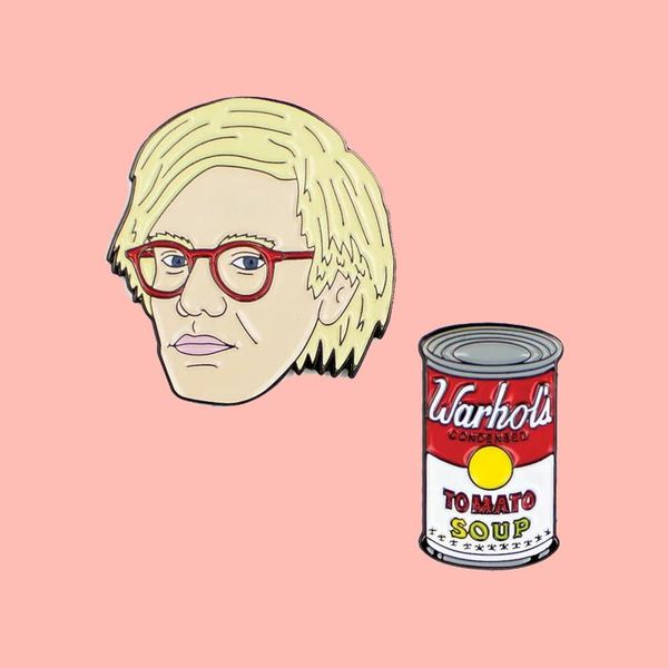 Andy Warhol & Tomato Soup enamel brooch pins - stylish alloy metal fashion jewelry accessories and gifts from the Artist Series