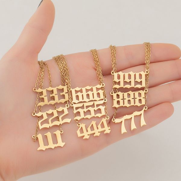 Angel Number Necklace for Women in Gold-Plated Stainless Steel Featuring Delicate 111 222 333 444 555 666 777 888 999 Pendants on a Choker Chain for Numerology Jewelry