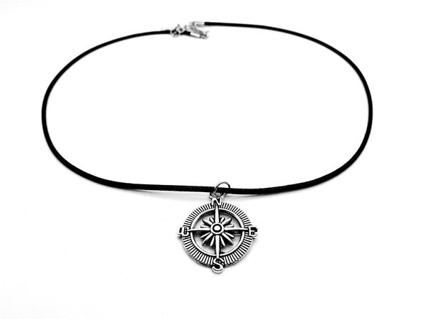 Antique steampunk-style Vegvisir compass pendant with nautical anchor and leather rope design for directional guidance