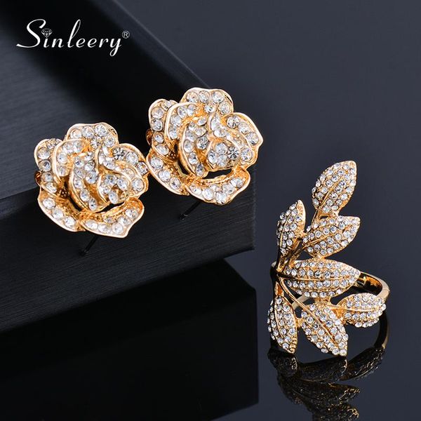Arrival Solid Rose Flower Stud Earring Big Leaf Ring Bridal Jewelry Set Korean Fashion TZ021 SSK Earrings & Necklace