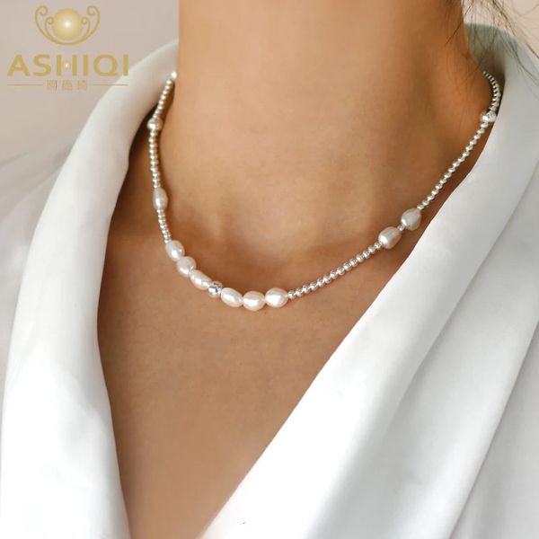 ASHIQI's elegant 7mm baroque pearl choker necklace with 925 sterling silver for women's trendy jewelry