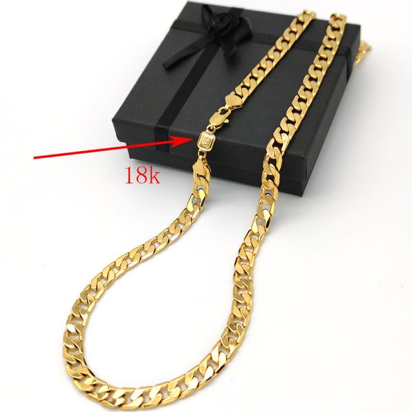 Authentic 18k gold-plated Cuban link chain necklace, 8mm wide, 24 inches, stamped CHINA 600