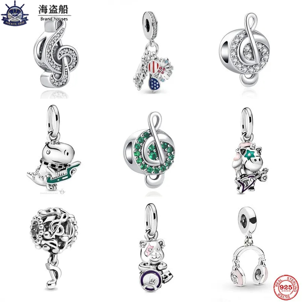 Authentic 925 silver dangle charms featuring European music-themed beads
