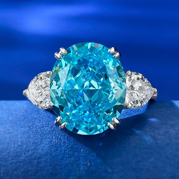 Authentic 925 Sterling Silver Charm Aquamarine Diamond Ring for Women, Perfect as Wedding, Engagement, or Gift Jewelry