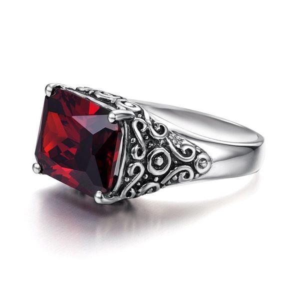 Authentic 925 Sterling Silver Cluster Ring with Handcrafted Garnet and Intricate Medieval Engraving for All Genders
