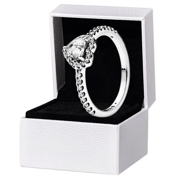 Authentic 925 Sterling Silver Heart Ring with Diamond Crystal for Women, Elegant Wedding and Party Jewelry Gift
