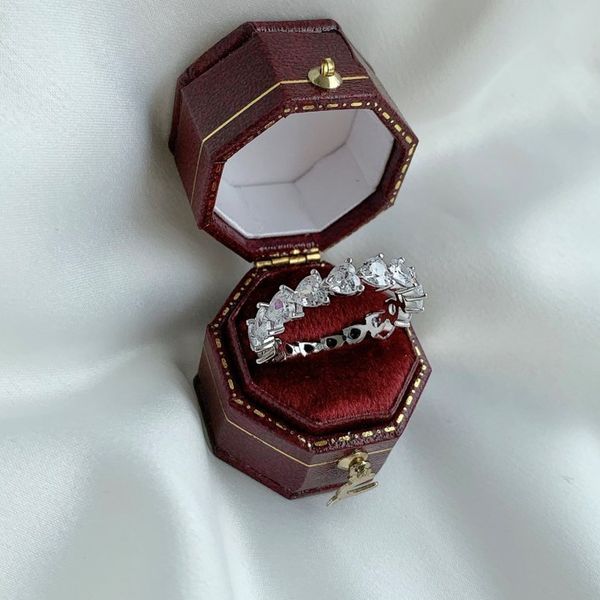 Authentic 925 sterling silver heart-shaped diamond ring for weddings, engagements, and special occasions, perfect as a gift for both women and men