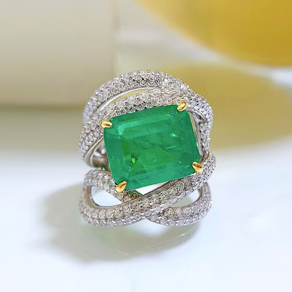 Authentic 925 sterling silver luxury emerald diamond ring for women, perfect for weddings, engagements, and bridal jewelry