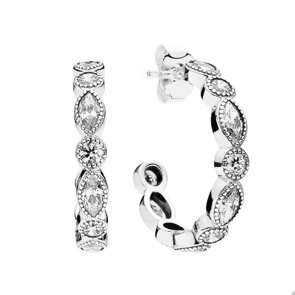 Authentic sterling silver Marquise crystal diamond hoop earrings for women, perfect for weddings with included retail box