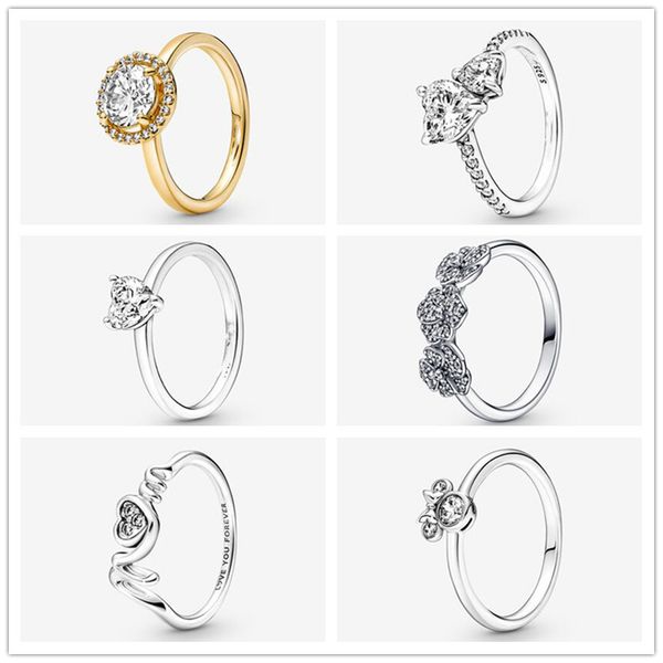 Authentic sterling silver rings for women, featuring CZ diamonds, in original Pandora-style boxes—perfect as princess wish gifts for birthdays, Christmas, or weddings