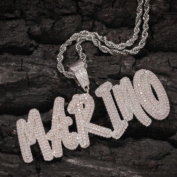 A-Z Initial Pendant Necklace with Twisted Rope Chain for Men and Women, Featuring White Zirconia Charms by TopBling