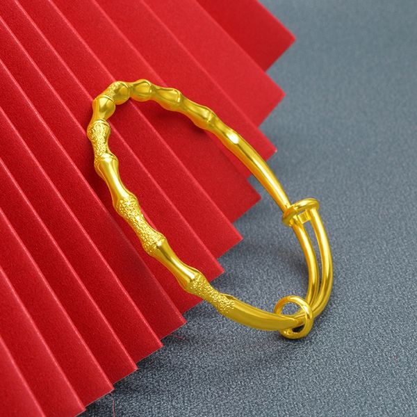Bamboo Design Women's Adjustable 18k Gold-Filled Bangle, Classic Fashion Jewelry Gift, 60mm Diameter