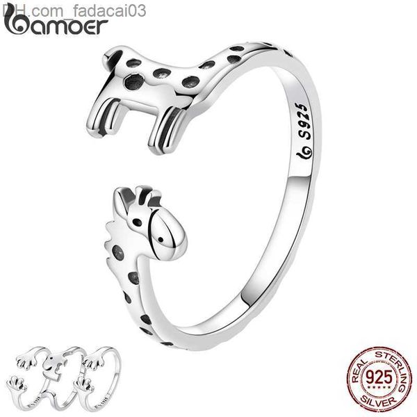 Bamoer's stylish 925 sterling silver giraffe open ring for women, featuring unique dog claw and elephant designs, perfect for parties and exquisite jewelry lovers
