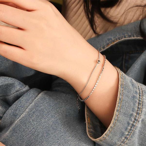 Bangle 2021 Fashion Temperament Small Bracelet Personality Double Layer Beads Silver Jewelry Women All-match Trendy  

2021 stylish silver beaded bracelet for women with a fashionable layered design
