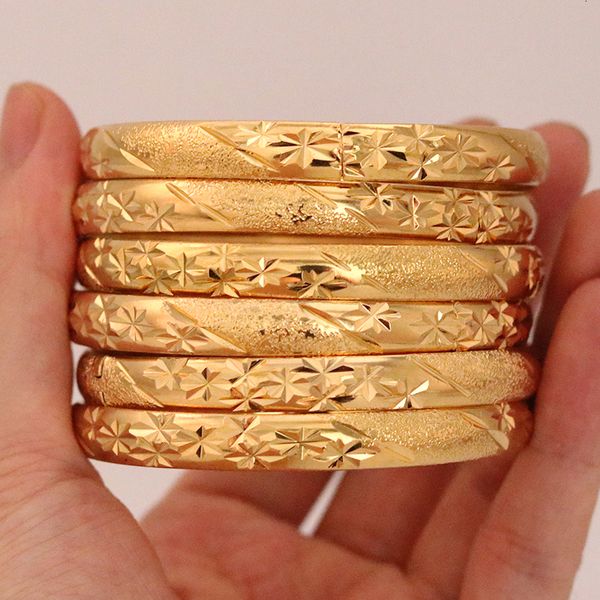 Bangle 8MM 6-piece Gold Bracelet Set Dubai for Women Men 24K Ethiopian Color African Jewelry Saudi Arabian Wedding Bride Gift 230427