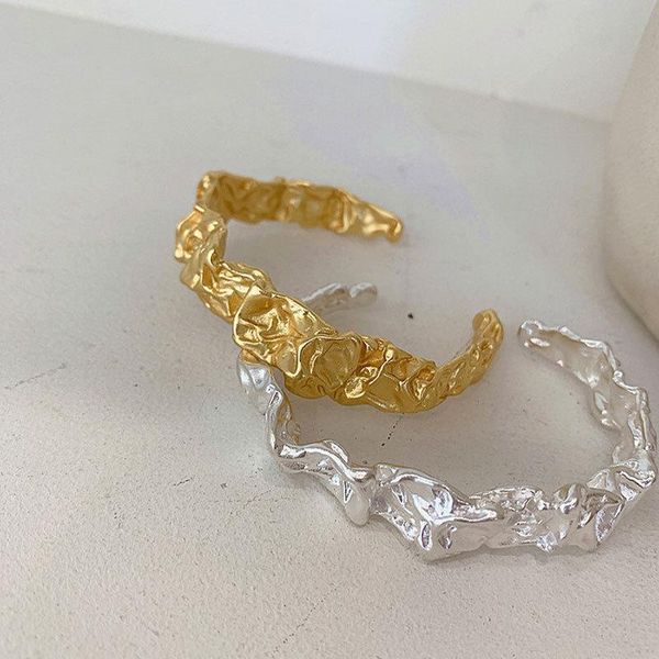 Bangle 925 Sterling Silver Irregular Lava Texture Bangles Ladies Tin Foil Thick Top Quality Simple Designers Jewelry