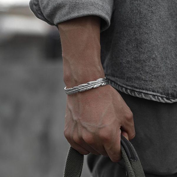 Bangle 999 Full Silver Feather Bracelet Men's Fashion Retro Takahashi Goro Opening Sterling Brace