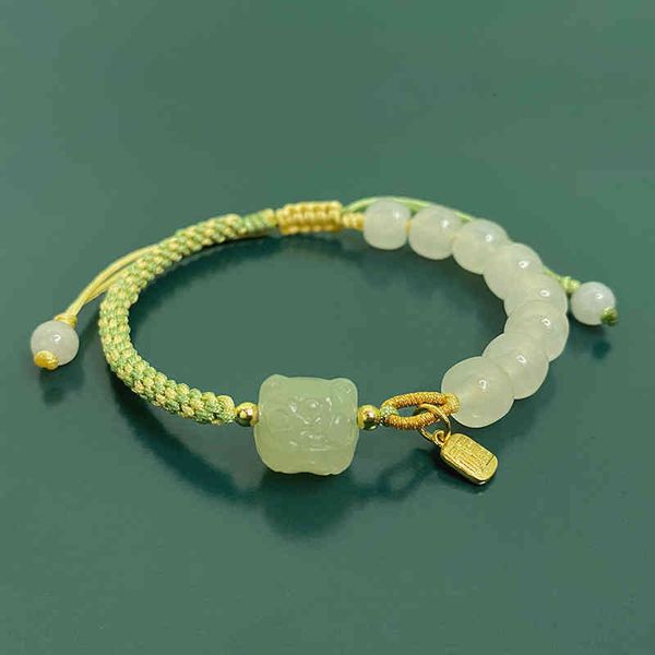 Bangle Bracelets Natural An Jade Lion Bracelet Design White 8mm Lanolin Woven Hand Rope for Best Friend