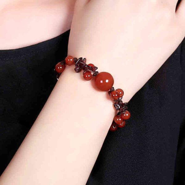 Bangle Bracelets Red Agate Garnet Jewelry National Style Benmingnian Female Beads