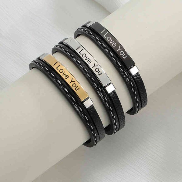 Bangle Charm Bracelets Simple Letterable Woven Leather Punk Popular Couple Student