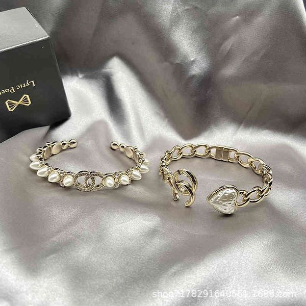 Bangle Charm Bracelets Small Fragrance Irregular Pearl Opening Fashion Wrist Accessories Women's Simple Letter Hand Jewelry