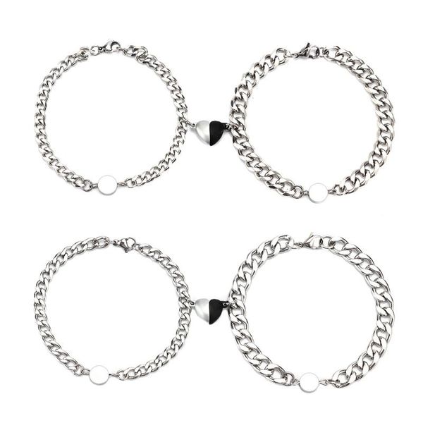 Bangle Couples Magnet Bracelet Stainless Steel Heart-shaped Attractive Wristband For Men And Women Valentine's Day Gifts
