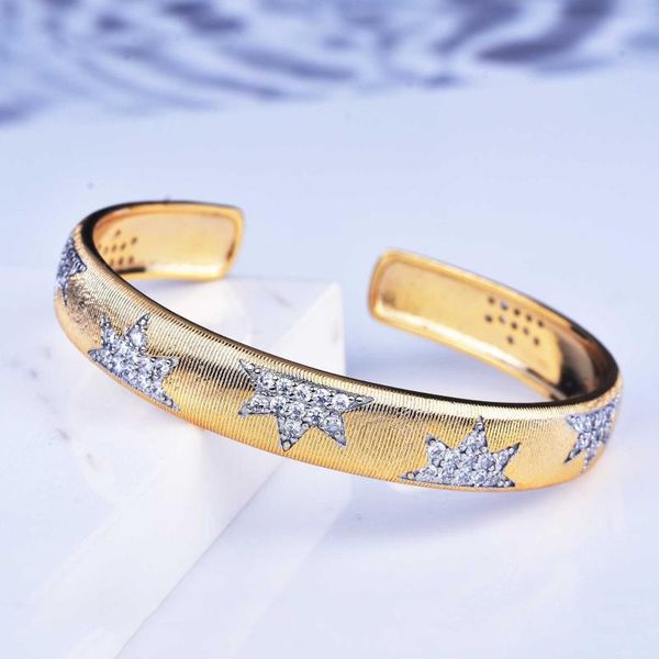Bangle Fashion CZ Micro Pave Open, Cubic Zirconia Gold Color Wire Gift For Women