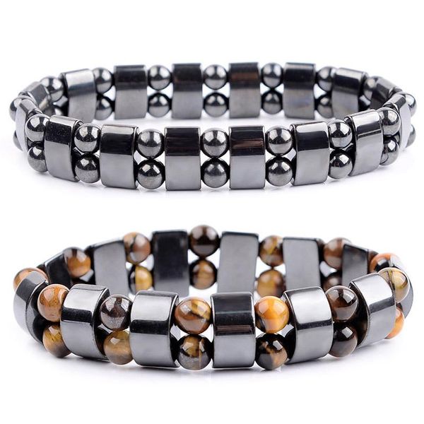 Bangle featuring natural yellow tiger eye and hematite beads, designed as a therapeutic health bracelet with magnetic properties, serving as stylish men's jewelry and charm bangles, ideal gifts for men