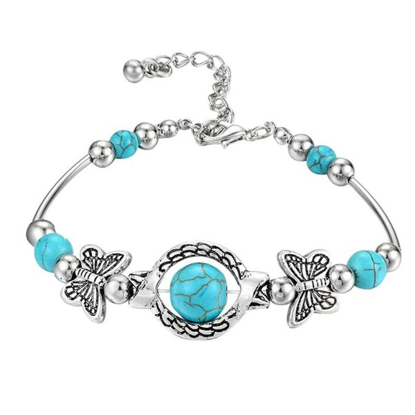 Bangle Natural Turquoise Carved Butterfly Pendant Bohemian Women's Bracelet Jewelry