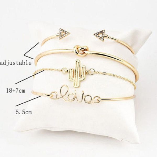 Bangle set of 4 stylish crystal charm bracelets for women in gold tone