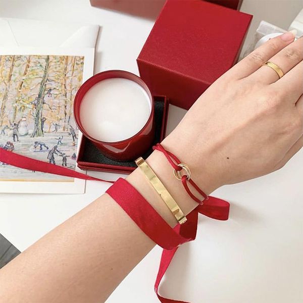 Bangle Stainless Steel Bracelet with Metal Buckle and Adjustable Ribbon Lace-Up Chain for Women and Men in Various Colors