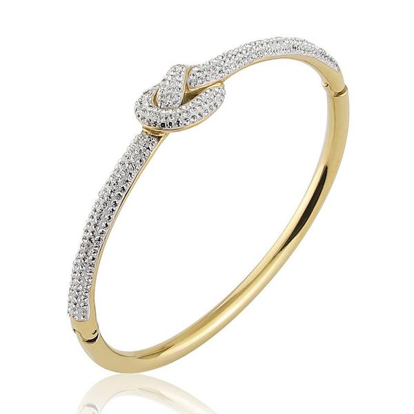 Bangle stainless steel jewelry featuring crystal bracelets with concentric knot designs, ideal as wholesale gifts for women